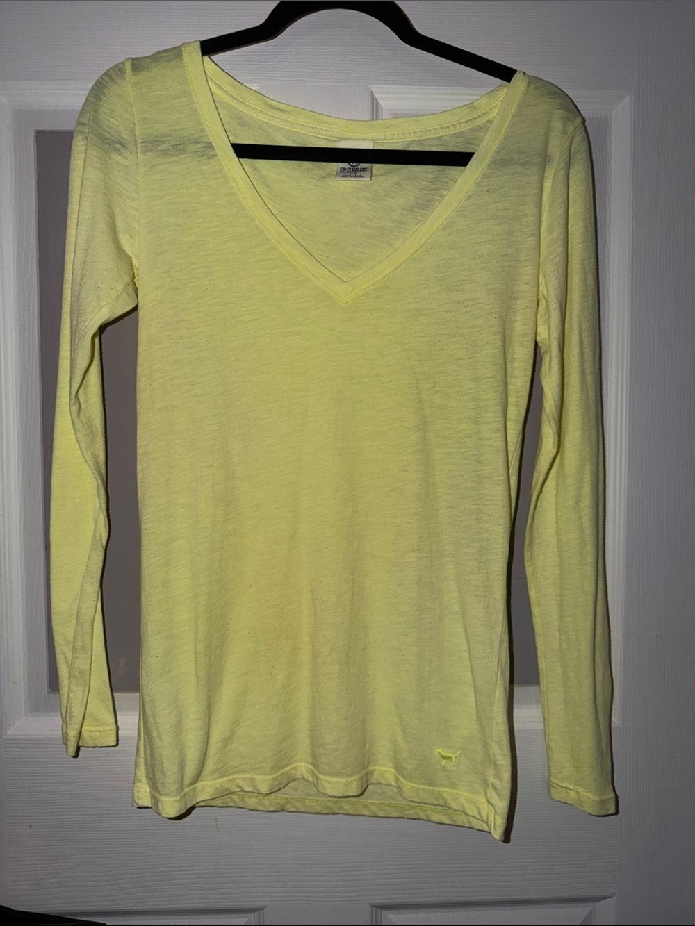 PINK Victoria's Secret Lightweight V-Neck Long Sleeve Top - Neon Yellow